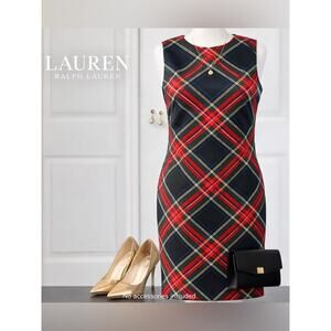 Lauren Ralph Lauren Plaid Sheath Dress Size 4 Red Green Tartan Holiday Sleeveles